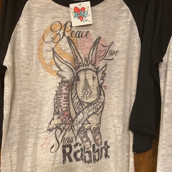 NWT Peace Love & Shown Rabbit/Goat - Baseball style Tee - XS, S, M, L (ABBA) - Picture 2 of 14